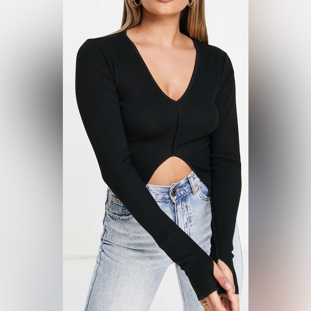 V-Neck Crop Top with Front Slit